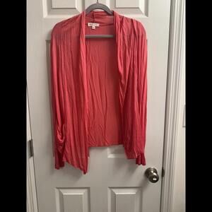 Studio Y Women Open Front Long Sleeve Coral Cardigan Lightweight Semi-Sheer Sz L